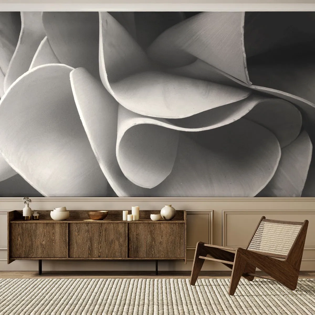 Papier Peint Photo Premium Sand - Il s'en passe dans l'espace - Abstraction, Morceau, Noir et blanc - 350x256 cm