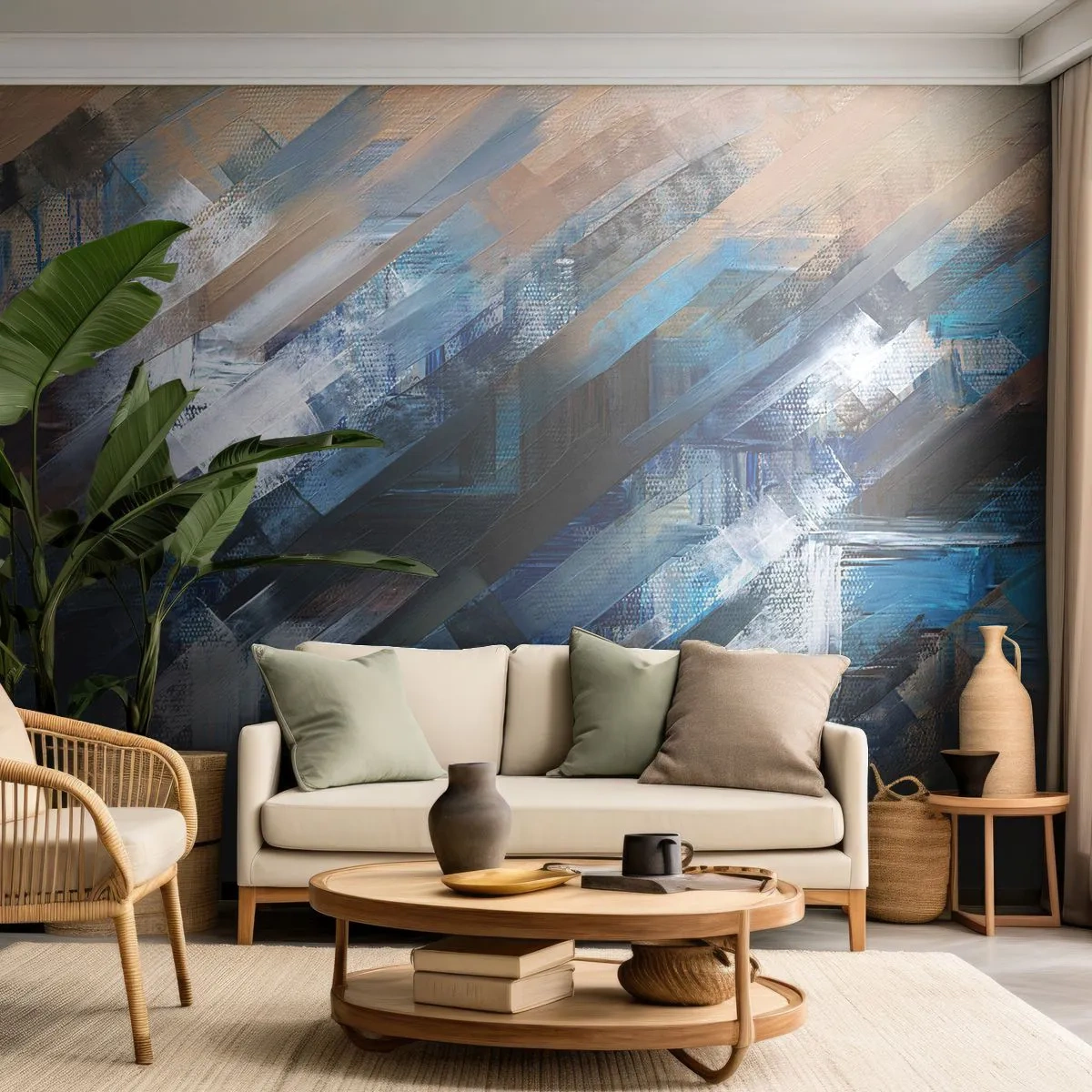 Papier Peint Photo Standard Eco - Diagonale de bleus - Morceau, Abstraction, Des peintures - 250x175 cm