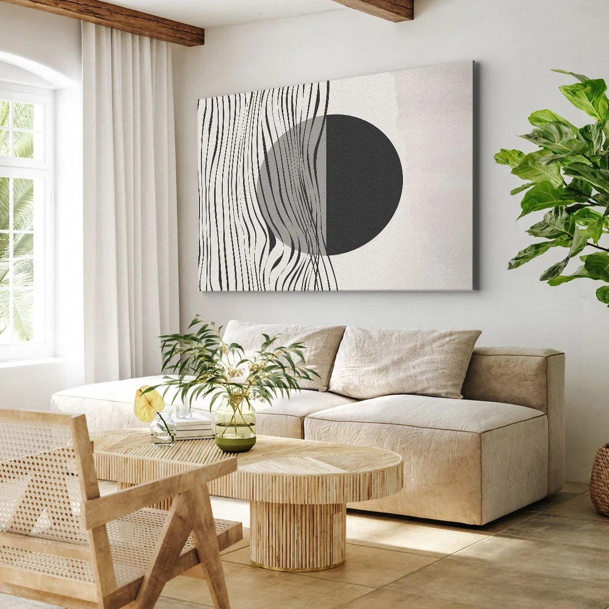 Impression sur toile - Image sur toile - Lignes abstraites et formes géométriques aux couleurs douces - 70x50cm - Demi composition - Décoration murale moderne pour le salon et la chambre ARTTOR