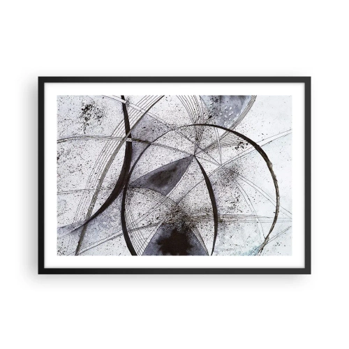 Affiche dans un cadre noir - Poster - Lignes et formes abstraites dans des tons de gris et de noir - 70x50cm - Fantaisie futuriste - Décoration murale moderne pour le salon et la chambre ARTTOR