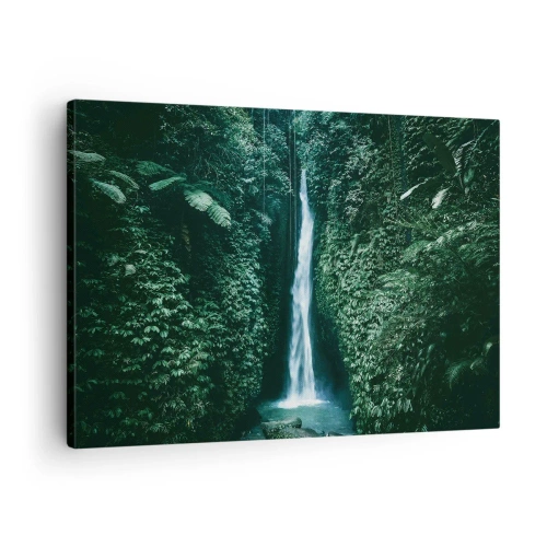 Impression sur toile - Image sur toile - Une cascade entourée d'une végétation tropicale dense - 70x50cm - Fontaine tropicale - Décoration murale moderne pour le salon et la chambre ARTTOR