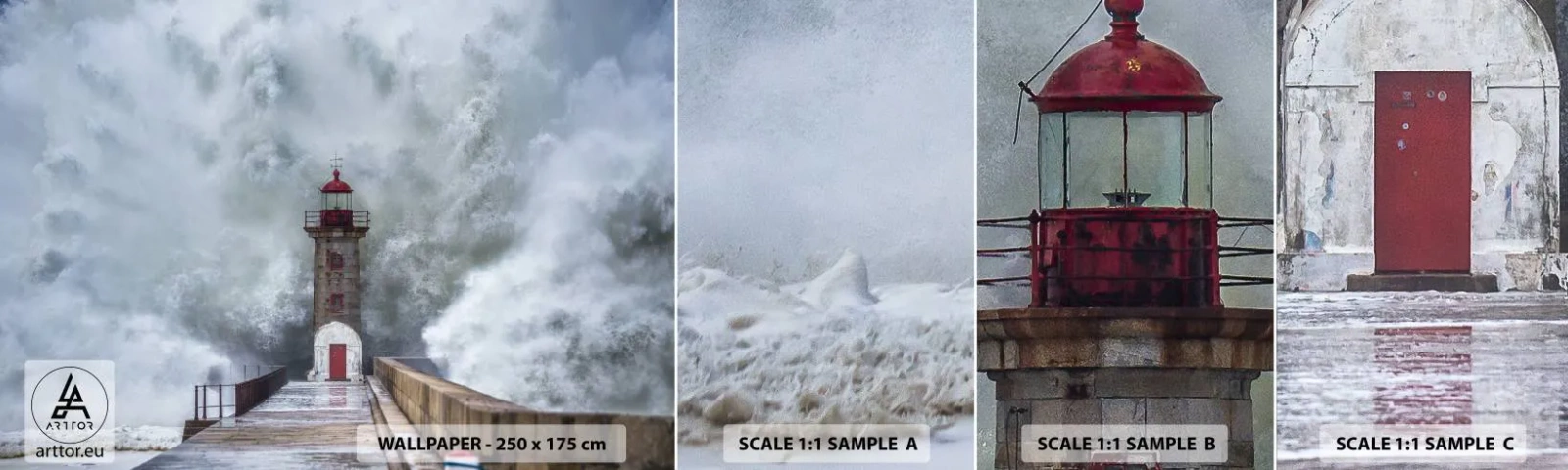 Échantillon de Papier Peint Autocollant Deluxe Sticker - Le rugissement des eaux, le bruit soufflera - Phare, Paysage, Océan - 100x30 cm