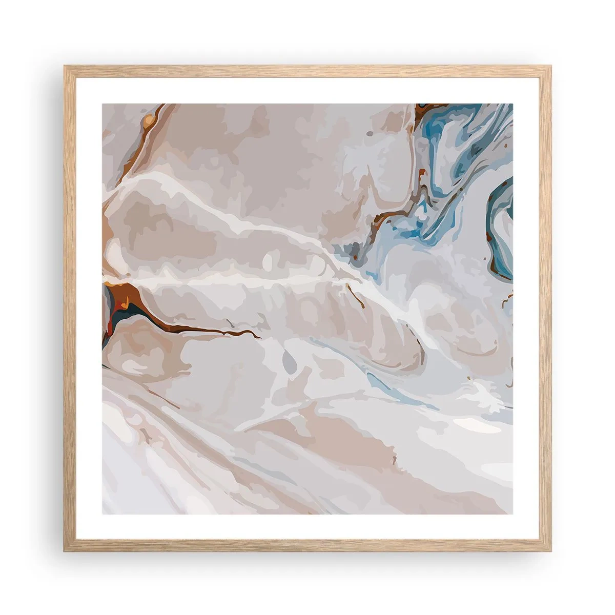 Affiche dans un chêne clair - Poster - Le bleu serpente sous le blanc - 60x60 cm