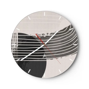 Horloge murale - Pendule murale - Composition géométrique avec des lignes et des demi-cercles dans des tons de gris. - 30x30cm - Aller et retour - Décoration murale moderne pour le salon, la cuisine et la chambre ARTTOR