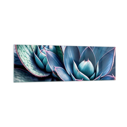 Impression sur verre - Image sur verre - Agave dans des tons de bleu et de vert avec des accents roses - 160x50cm - Force vital - Décoration murale moderne pour le salon et la chambre ARTTOR