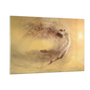 Impression sur verre - Image sur verre - Une danseuse dans une composition dynamique sur fond doré - 120x80cm - Dans le ravissement de la danse - Décoration murale moderne pour le salon et la chambre ARTTOR