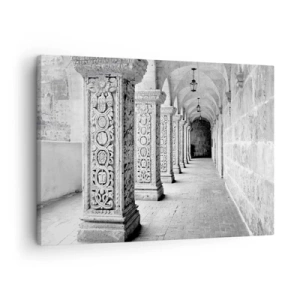 Impression sur toile - Image sur toile - Colonnes historiques dans une prise de vue monochrome - 70x50cm - Où cela mène-t-il…? - Décoration murale moderne pour le salon et la chambre ARTTOR
