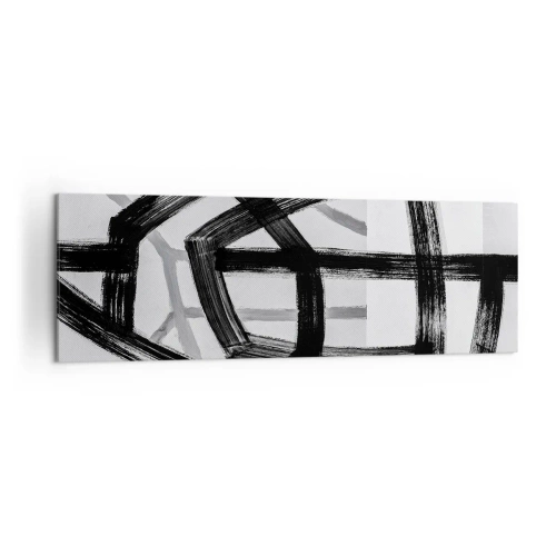Impression sur toile - Image sur toile - Lignes abstraites noires et blanches se croisant sur un fond clair - 160x50cm - Profondeur du bâtiment - Décoration murale moderne pour le salon et la chambre ARTTOR