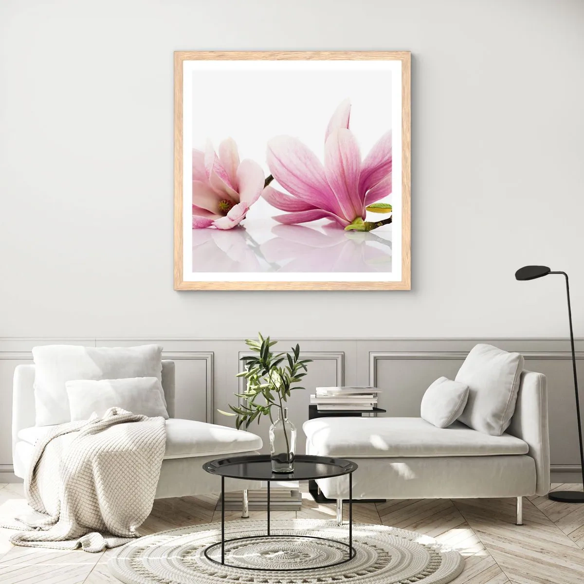 Affiche dans un chêne clair - Poster - Délicat comme une brise de printemps - 60x60 cm
