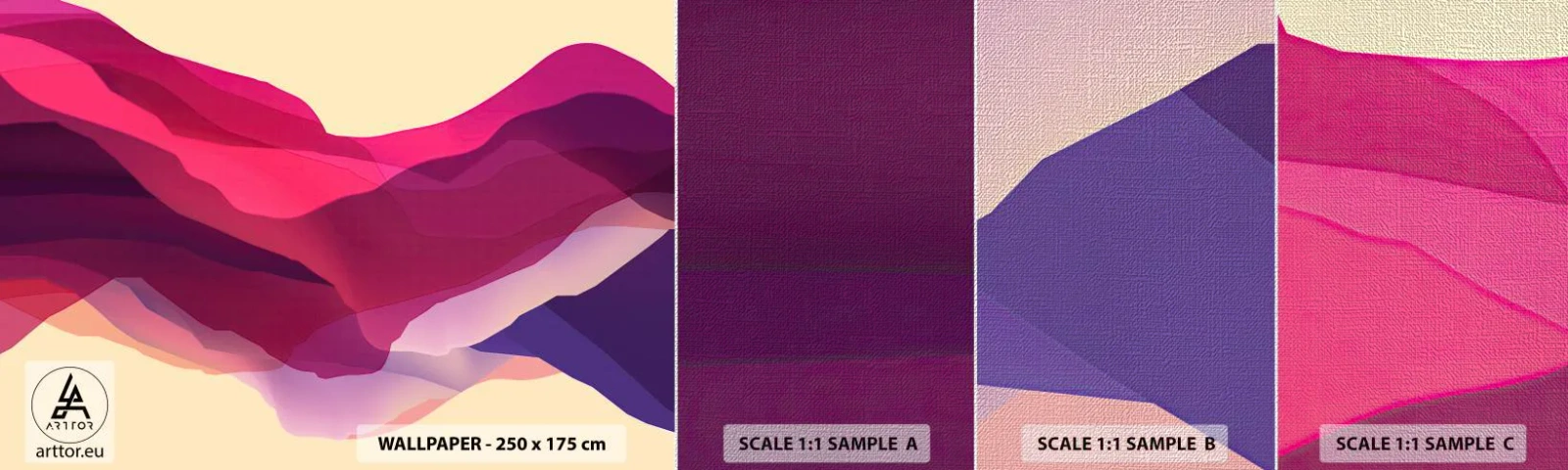Échantillon de Papier Peint Premium Canvas - Vagues pourpre - Abstraction, Morceau, Art moderne - 100x30 cm