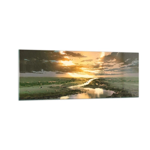 Impression sur verre - Image sur verre - Un paysage fantastique avec deux lunes à l'horizon - 140x50cm - Quelque part dans une galaxie lointaine, très lointaine - Décoration murale moderne pour le salon et la chambre ARTTOR