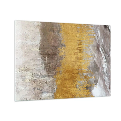 Impression sur verre - Image sur verre - Les structures dorées et terreuses créent une abstraction dynamique - 70x50cm - Une explosion d'or - Décoration murale moderne pour le salon et la chambre ARTTOR