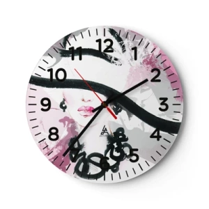 Horloge murale - Pendule murale - Portrait d'une dame en noir et rose - 40x40 cm
