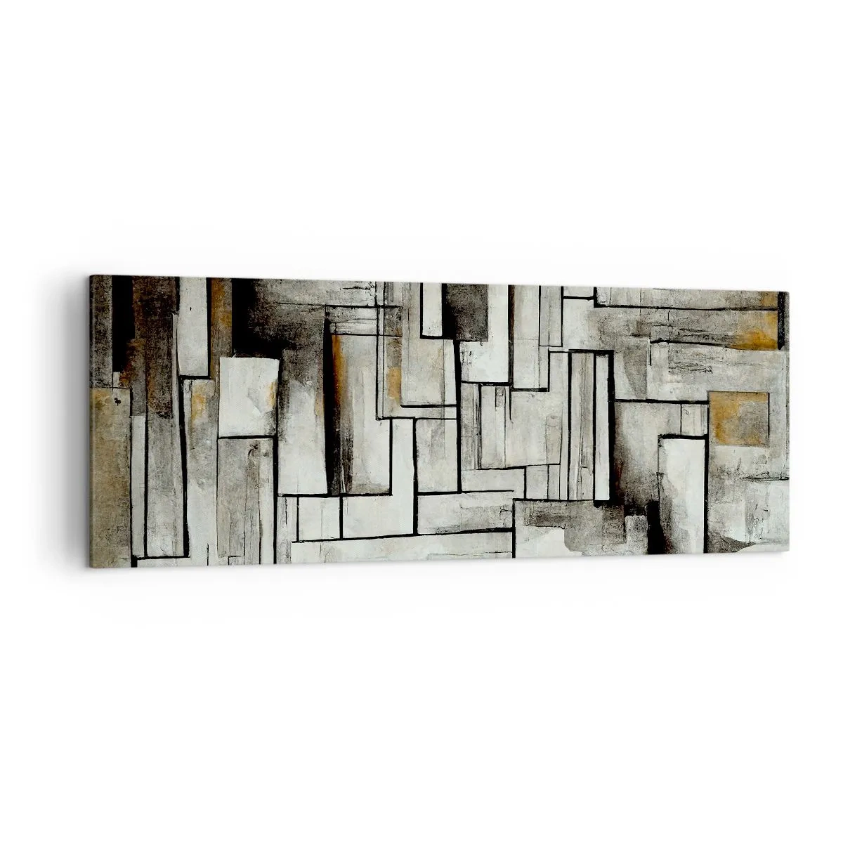 Impression sur toile - Image sur toile - Rectangles abstraits dans les tons de gris et de noir - 140x50cm - Le pouvoir de la simplicité - Décoration murale moderne pour le salon et la chambre ARTTOR