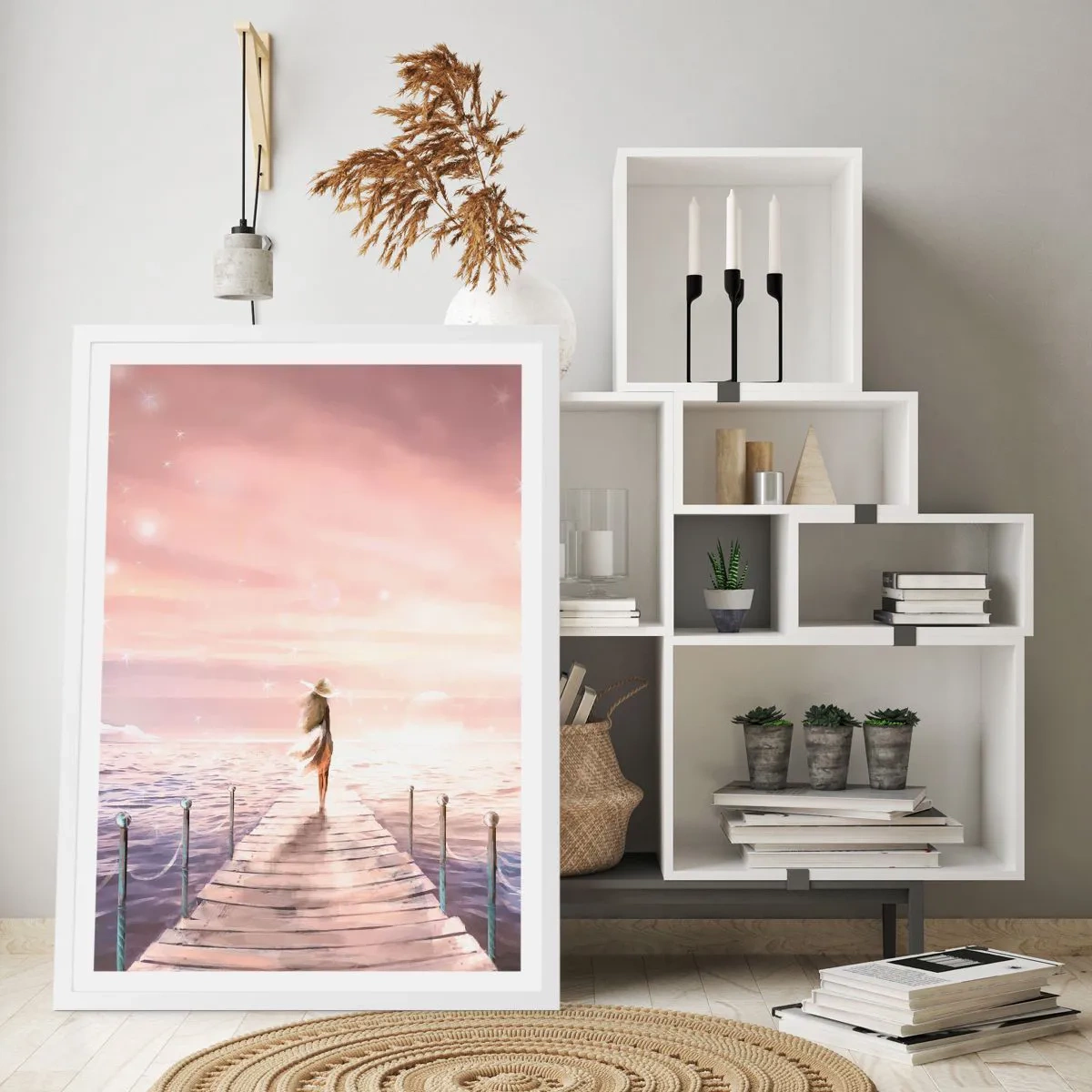 Affiche dans un cadre blanc - Poster - A la lumière d'un rêve - 40x50 cm