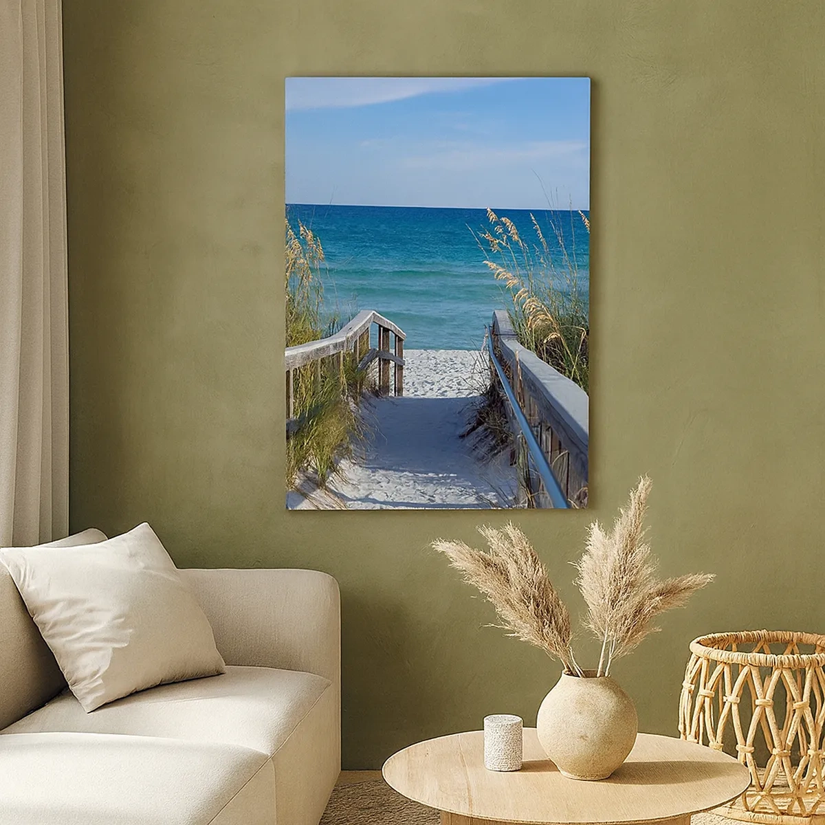 Impression sur toile - Image sur toile - Chemin vers la plage avec vue sur la mer - 50x70cm - Au soleil, sous le vent - Décoration murale moderne pour le salon et la chambre ARTTOR