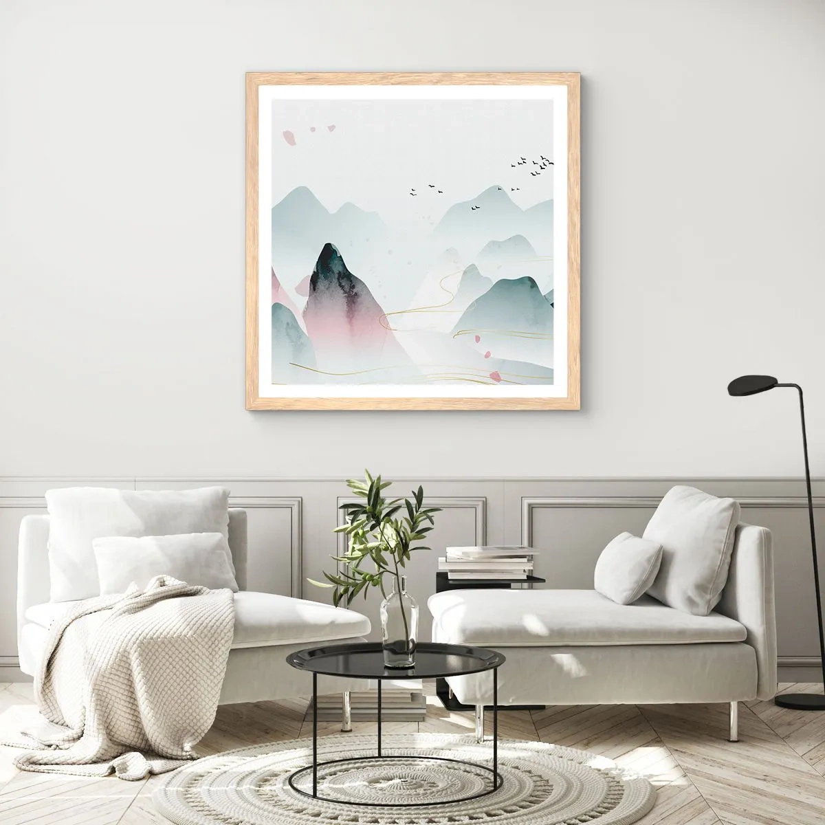 Affiche dans un chêne clair - Poster - Au-delà des sommets - 40x40 cm