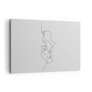 Impression sur toile - Image sur toile - Un dessin minimaliste de deux visages sur une seule ligne. - 120x80cm - Chaleur de désir renaissant - Décoration murale moderne pour le salon et la chambre ARTTOR