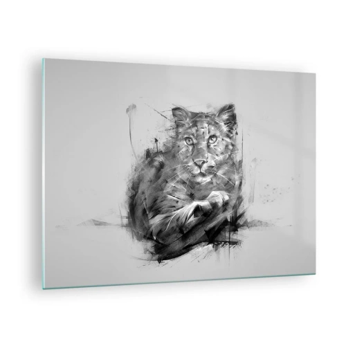 Impression sur verre - Image sur verre - Un dessin d'un tigre dans un style monochrome sur un fond clair - 70x50cm - Oui, j'écoute attentivement - Décoration murale moderne pour le salon et la chambre ARTTOR