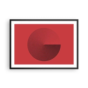 Affiche dans un cadre noir - Poster - Cercles concentriques sur fond rouge - 70x50cm - Mouvement circulaire - Décoration murale moderne pour le salon et la chambre ARTTOR