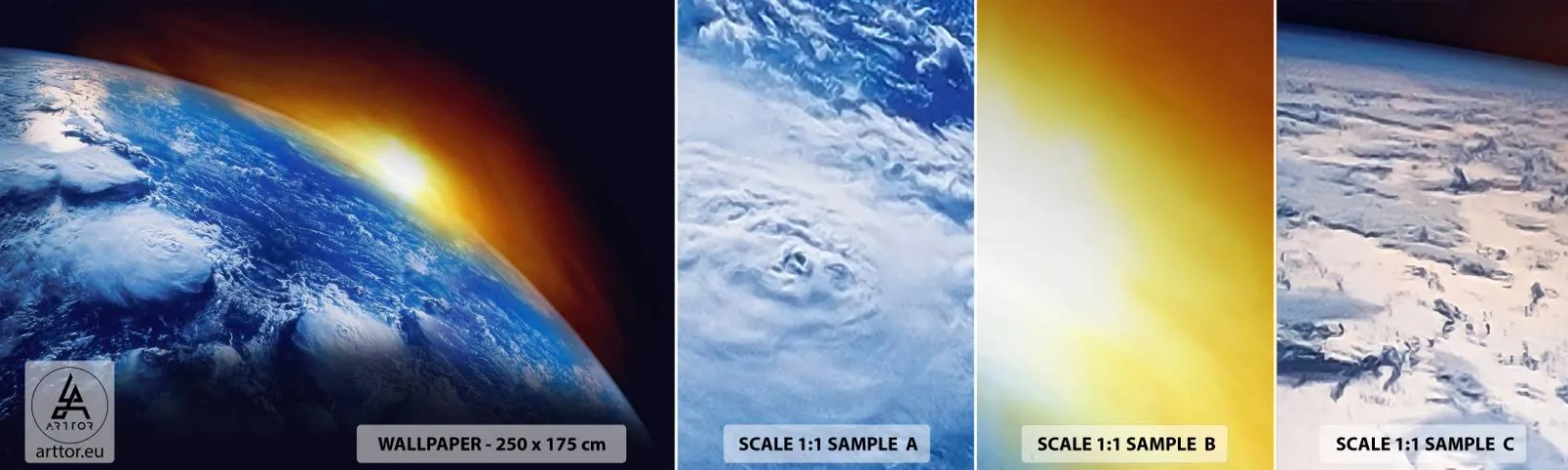 Échantillon De Papier Peint Standard Eco - Lever de soleil sur la planète bleue - Abstraction, 3D, Cosmos - 100x30 cm