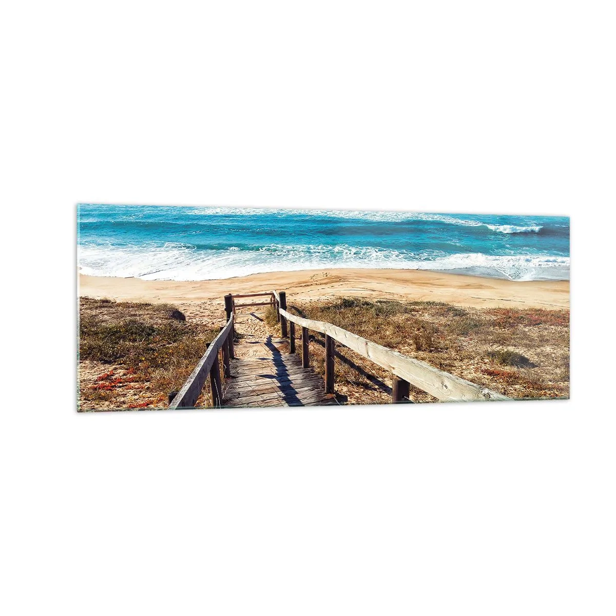 Impression sur verre - Image sur verre - Chemin en bois menant à la plage - 140x50cm - Cours! - Décoration murale moderne pour le salon et la chambre ARTTOR