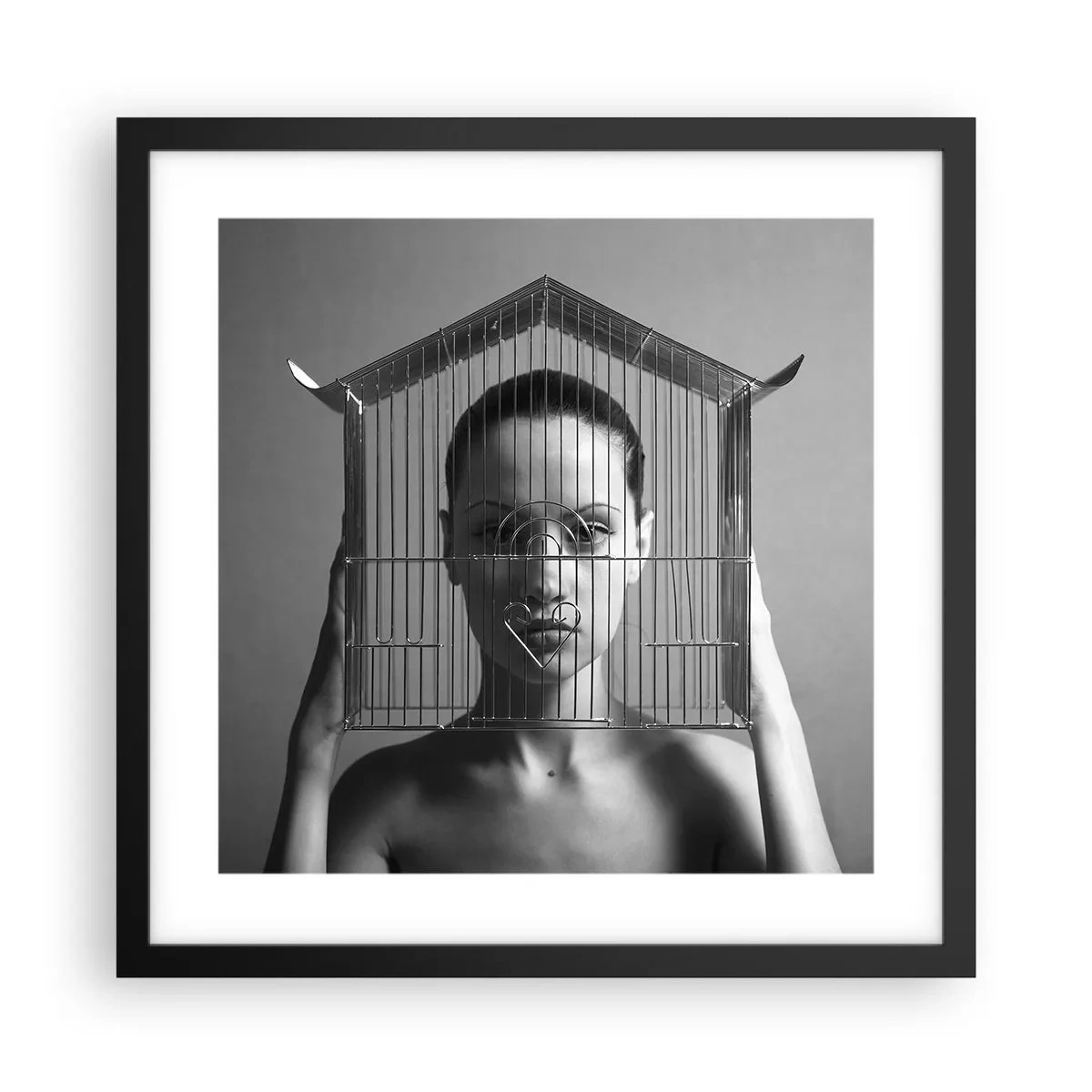 Affiche dans un cadre noir - Poster - Portrait un peu surréaliste - 40x40 cm