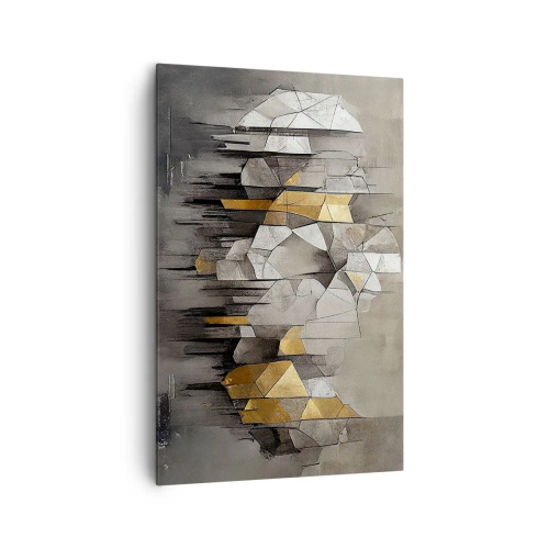 Impression sur toile - Image sur toile - Abstraction géométrique dans les tons d'or et de gris - 80x120cm - Composition de glace et de lumière - Décoration murale moderne pour le salon et la chambre ARTTOR