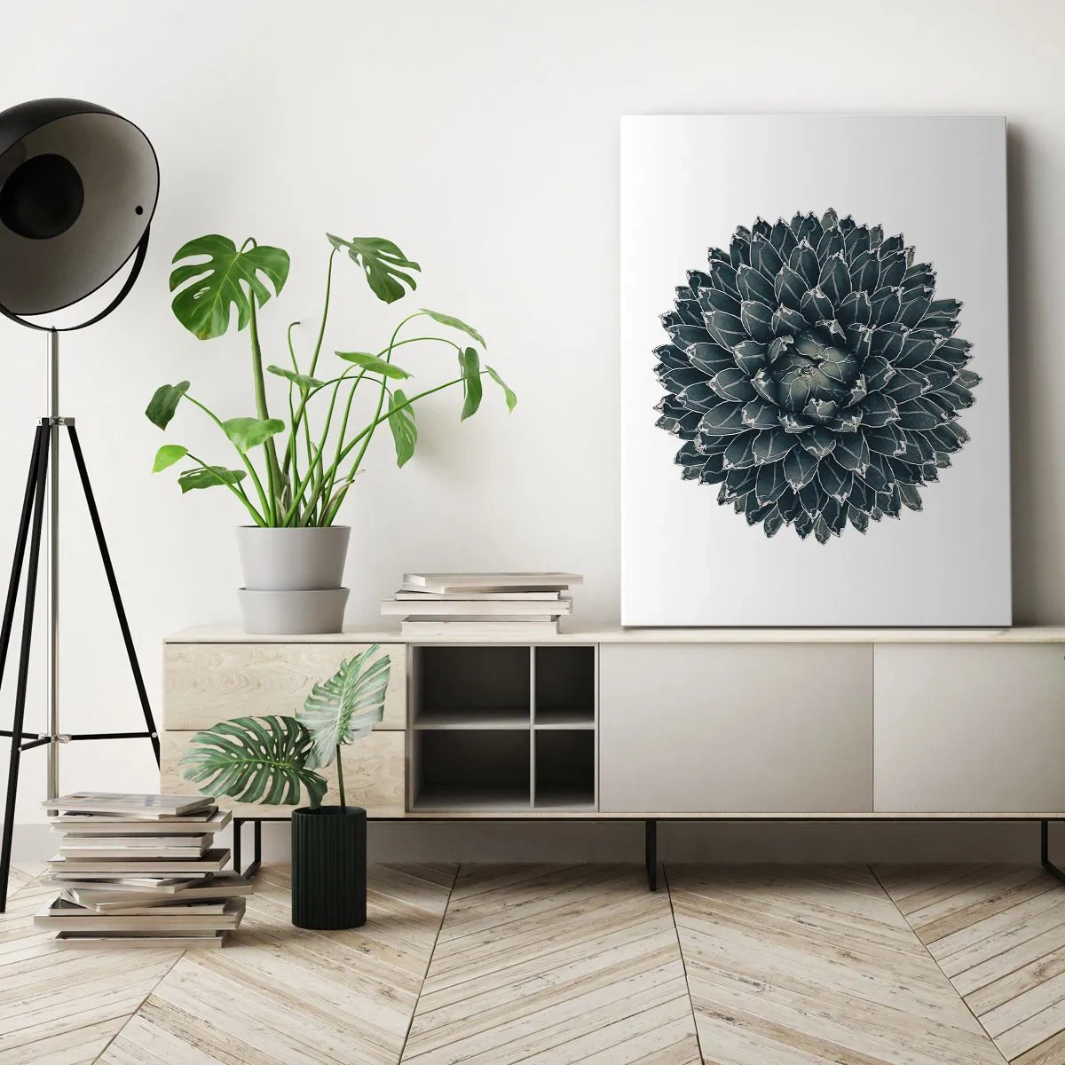 Impression sur toile - Image sur toile - Plante succulente symétrique sur fond blanc - 80x120cm - Étoile du désert - Décoration murale moderne pour le salon et la chambre ARTTOR
