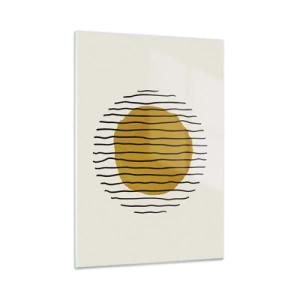 Impression sur verre - Image sur verre - Une composition minimaliste avec un cercle jaune et des lignes noires. - 50x70cm - Abstraction tremblante de chaleur - Décoration murale moderne pour le salon et la chambre ARTTOR