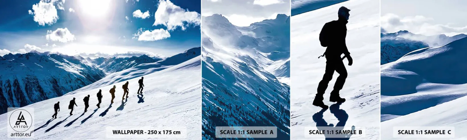 Échantillon de Papier Peint Autocollant Deluxe Sticker - L'équipe des conquérants - Randonnée en montagne, Paysage, Alpes - 100x30 cm