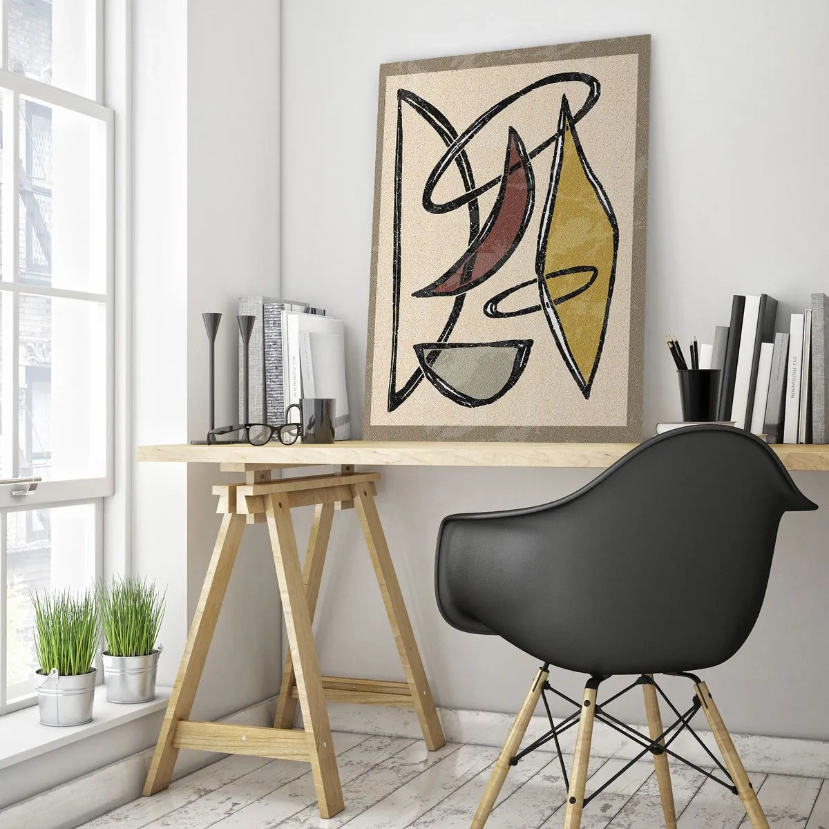 Impression sur verre - Image sur verre - Abstraction géométrique en jaune et rouge - 50x70cm - Verticales et horizontales - Décoration murale moderne pour le salon et la chambre ARTTOR