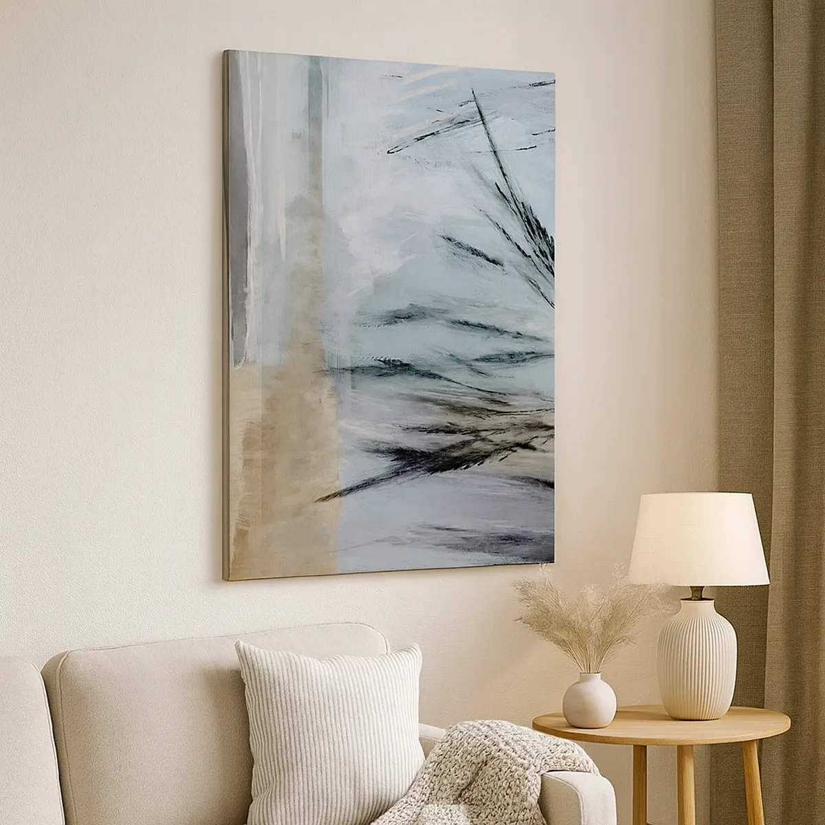 Impression sur toile - Image sur toile - Un paysage hivernal pittoresque avec des champs et des herbes - 50x70cm - Champs d'hiver - Décoration murale moderne pour le salon et la chambre ARTTOR
