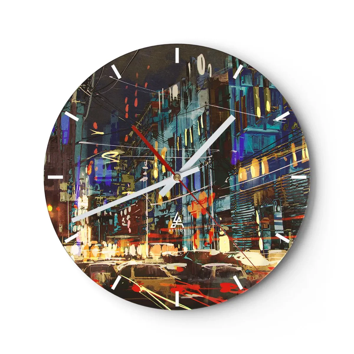 Horloge murale - Pendule murale - L'agitation de la rue en soirée - 40x40 cm
