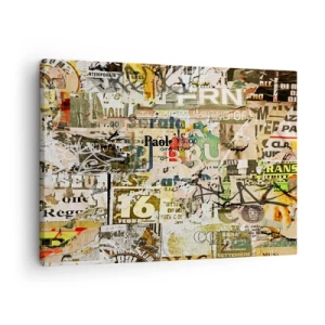 Impression sur toile - Image sur toile - Un collage de fragments de journaux et d'affiches dans un style artistique. - 70x50cm - Oh, il se passe quelque chose... - Décoration murale moderne pour le salon et la chambre ARTTOR