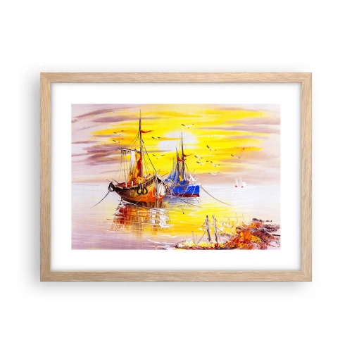 Affiche dans un chêne clair - Poster - Un repos bien mérité au port - 40x30 cm