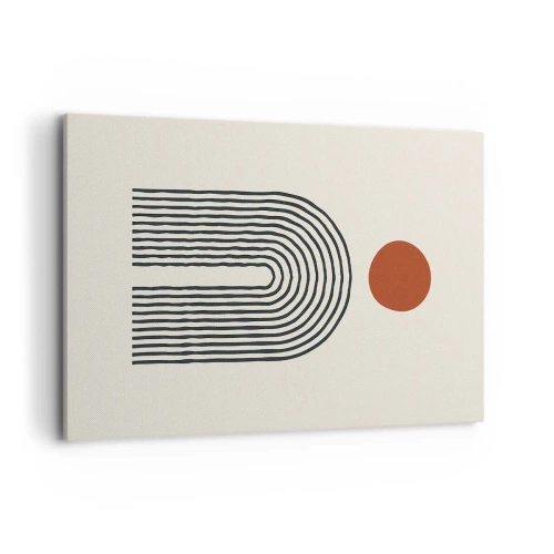 Impression sur toile - Image sur toile - Motif abstrait moderne avec des lignes et un cercle rouge - 120x80cm - Le magnétisme des formes et des couleurs - Décoration murale moderne pour le salon et la chambre ARTTOR