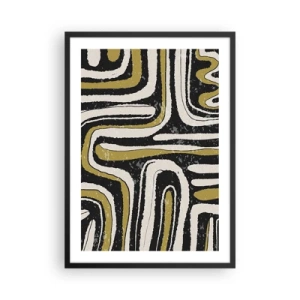 Affiche dans un cadre noir - Poster - Abstraction géométrique en noir, beige et or - 50x70cm - Composition : routes et ruelles - Décoration murale moderne pour le salon et la chambre ARTTOR
