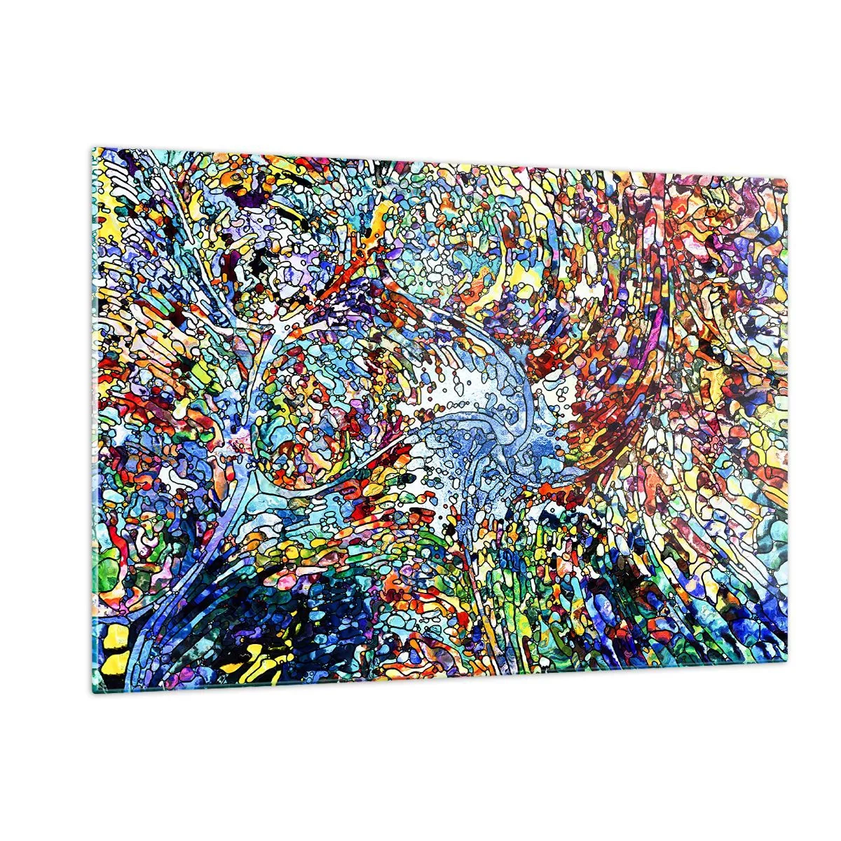 Impression sur verre - Image sur verre - Motifs abstraits colorés rappelant les vitraux - 120x80cm - Goutte de vitrail - Décoration murale moderne pour le salon et la chambre ARTTOR