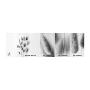 Échantillon de Papier Peint Autocollant Deluxe Sticker - Son herbe duveteuse - Herbe, Noir et blanc, Fleurs - 100x30 cm