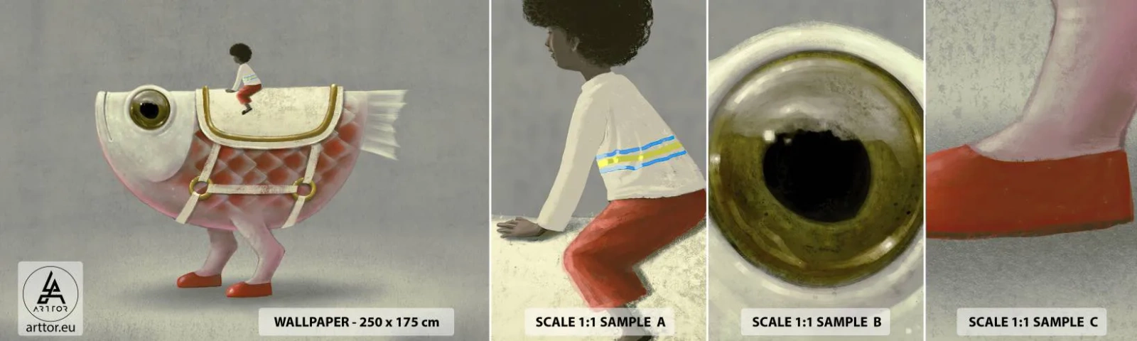 Échantillon De Papier Peint Standard Eco - Le cavalier poisson - Abstraction, Poisson, Pour les enfants - 100x30 cm