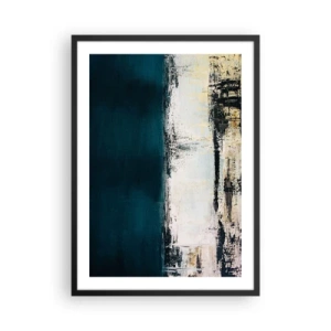 Affiche dans un cadre noir - Poster - Composition abstraite dans les tons bleu marine et beige - 50x70cm - Composition horizontale - Décoration murale moderne pour le salon et la chambre ARTTOR