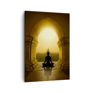 Impression sur toile - Image sur toile - Silhouette d'une personne méditant à la lumière du soleil couchant - 50x70cm - Pleine harmonie - Décoration murale moderne pour le salon et la chambre ARTTOR