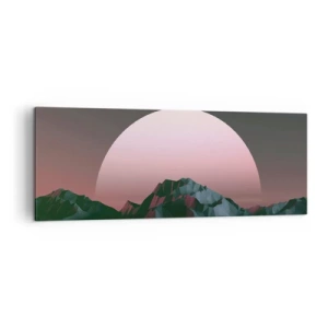Impression sur toile - Image sur toile - Montagnes géométriques avec le soleil couchant en arrière-plan - 140x50cm - Dans une galaxie voisine - Décoration murale moderne pour le salon et la chambre ARTTOR