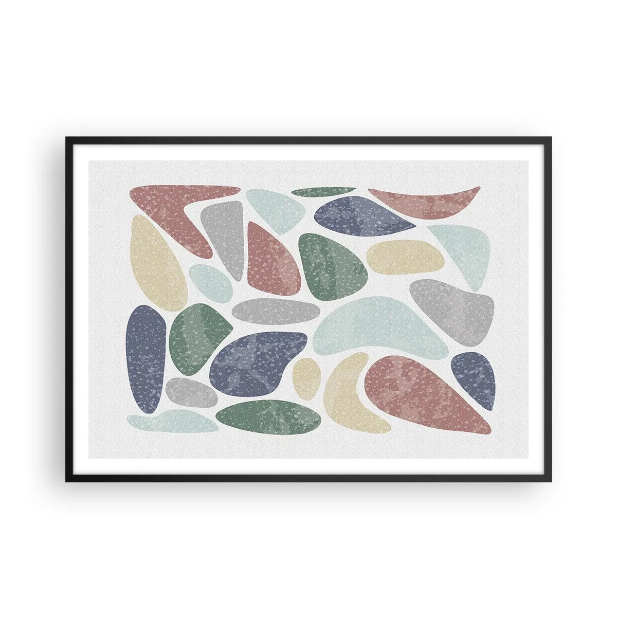 Affiche dans un cadre noir - Poster - Formes organiques colorées sur fond blanc - 100x70cm - Une mosaïque de couleurs poudrées - Décoration murale moderne pour le salon et la chambre ARTTOR