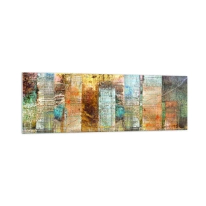 Impression sur verre - Image sur verre - Gratte-ciel abstraits de style industriel - 160x50cm - Une métropole ensoleillée - Décoration murale moderne pour le salon et la chambre ARTTOR