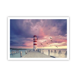 Affiche - Poster - Un phare sur la jetée entouré d'un coucher de soleil pittoresque - 100x70cm - C'est l'heure d'aller au port - Décoration murale moderne pour le salon et la chambre ARTTOR
