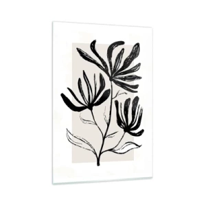 Impression sur verre - Image sur verre - Motif floral minimaliste noir et blanc - 80x120cm - Esquisse pour l'herbier - Décoration murale moderne pour le salon et la chambre ARTTOR