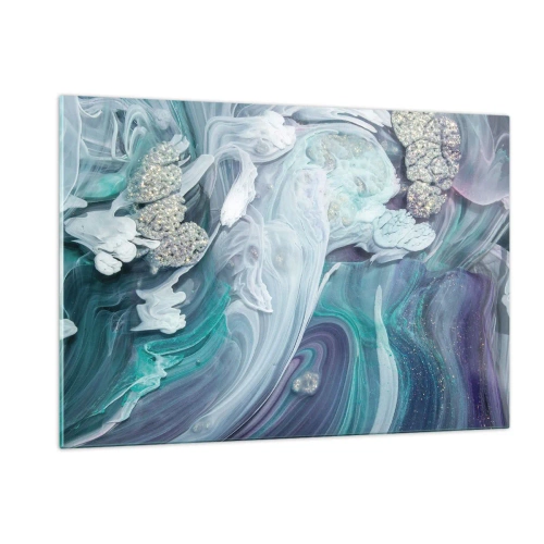 Impression sur verre - Image sur verre - Une composition abstraite dans des tons de bleu, violet et blanc. - 120x80cm - Courants bleus - Décoration murale moderne pour le salon et la chambre ARTTOR
