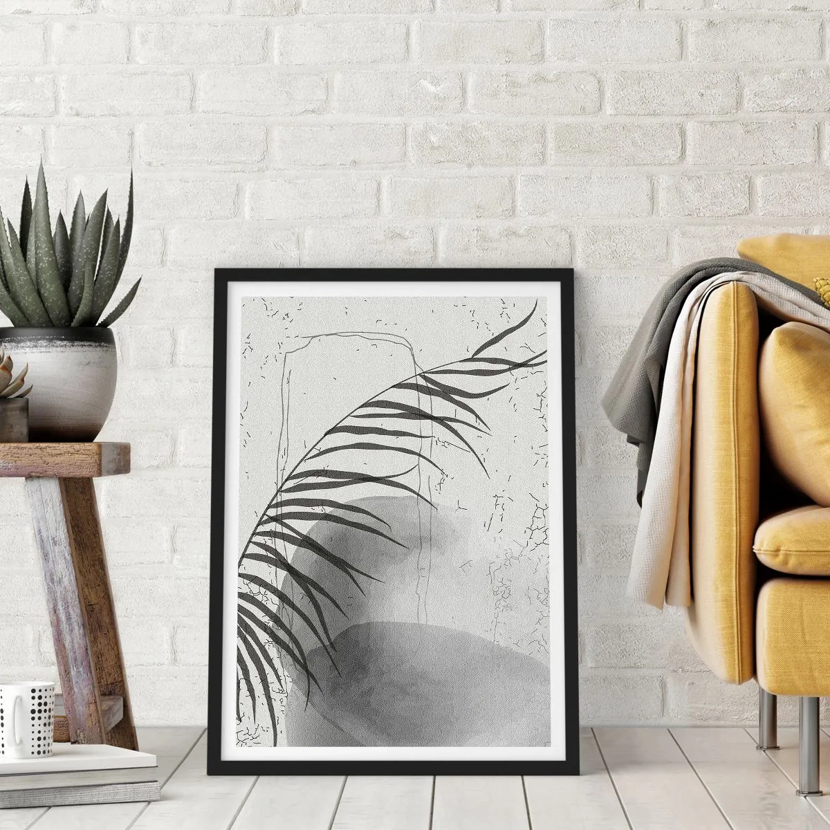 Affiche dans un cadre noir - Poster - Une composition botanique minimaliste dans des tons de gris - 50x70cm - L'exotisme subtil de la nature - Décoration murale moderne pour le salon et la chambre ARTTOR